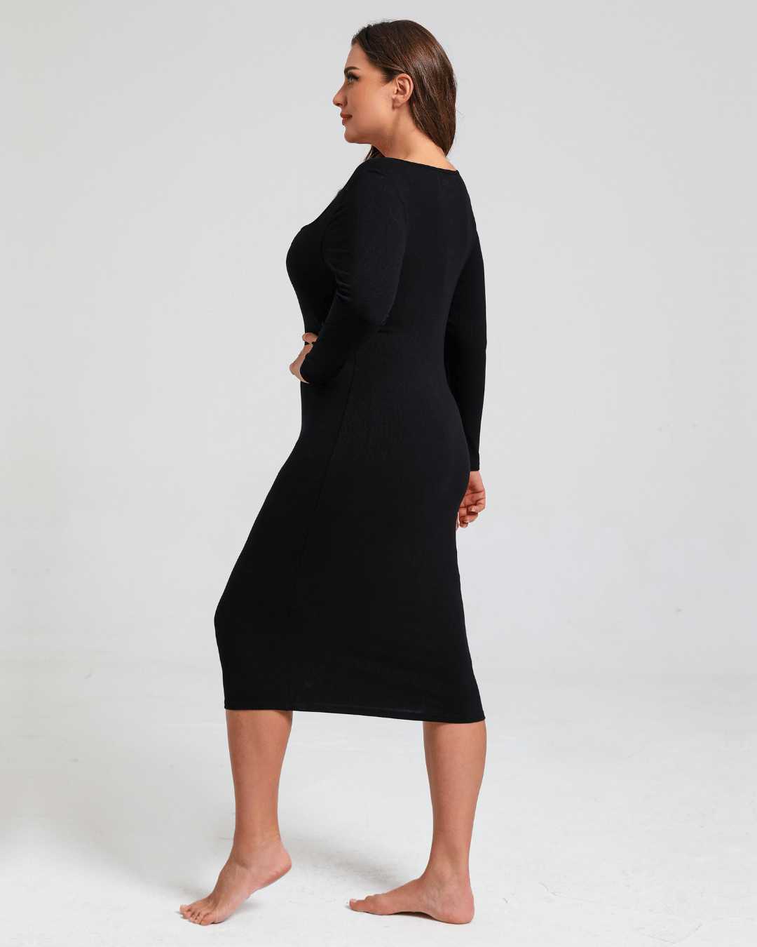 Long sleeve midden zandloper Jurk met Shapewear