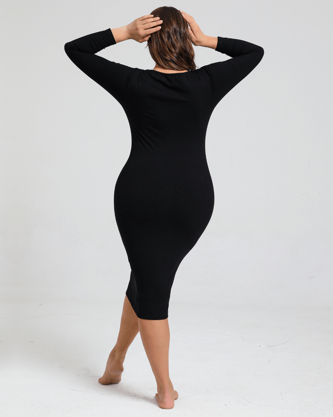 Long sleeve midden zandloper Jurk met Shapewear
