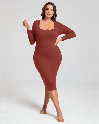 Long sleeve midden zandloper Jurk met Shapewear